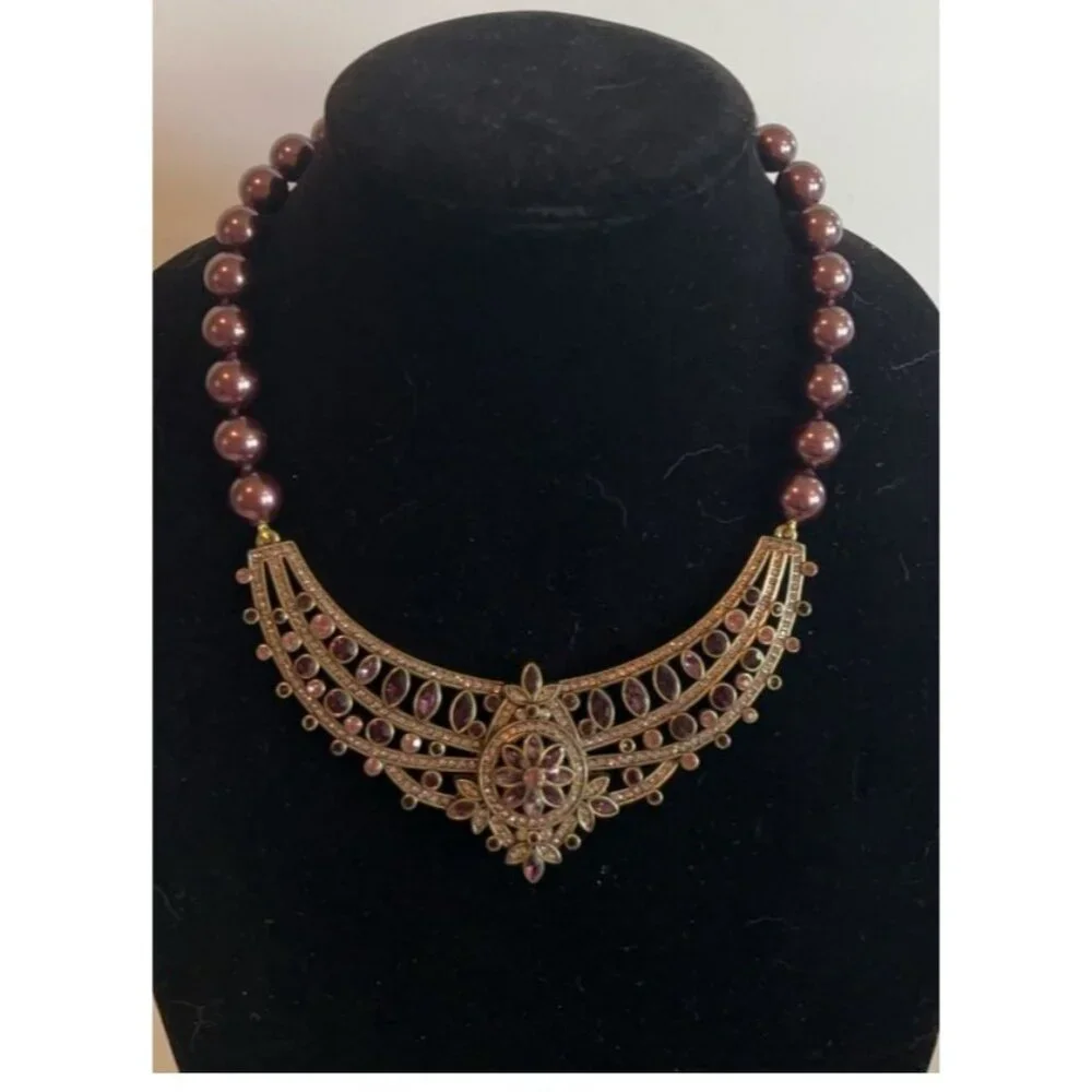 Heidi Daus 3pc: Pearl Rhinestone Beaded Statement Necklace,  Long Pearl Strand &